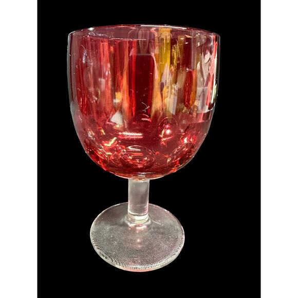 Vintage Bartlett Collins Red Cranberry Flash Thumbprint Water Goblet Lot Of 3 - Picture 6 of 11